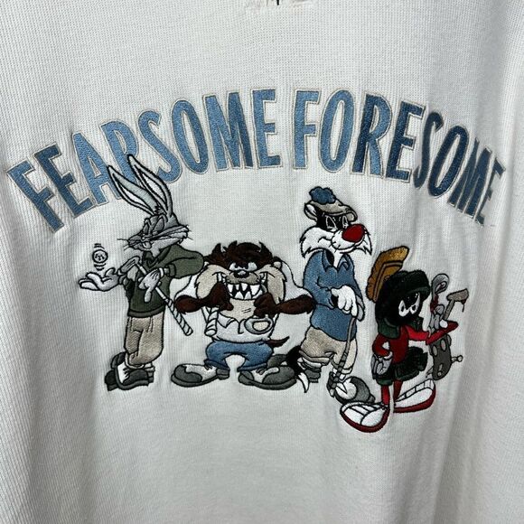 Vintage 90s Warner Bros Looney Tunes Fearsome Foursome 1/4 Zip Shirt Size  XL - Picture 3 of 10